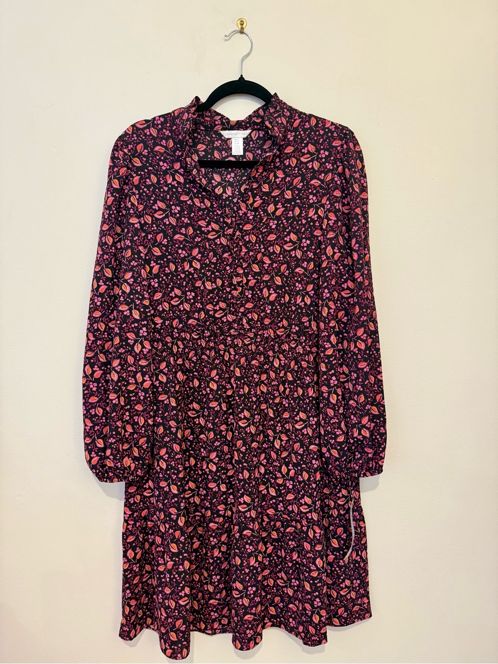 London Times Long Sleeve Ruffle Neck Dress